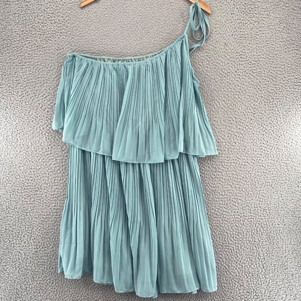 One-Shoulder Pleated Mini Dress in Sage Green